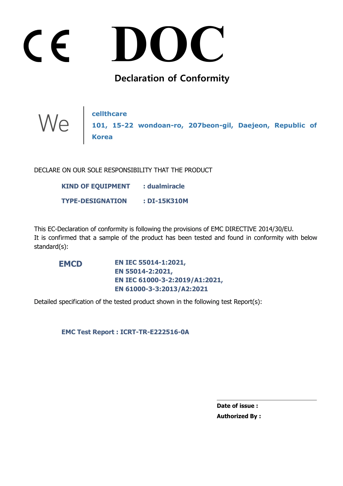 Enlarge DUALMIRACLE CE declaration